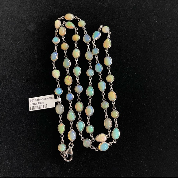 Ethiopian Opal necklace one of a kind necklace in 925 sterling silver 30” long. - Picture 5 of 13